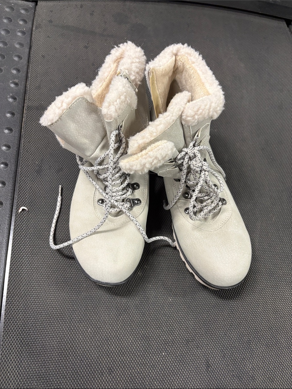 Jambu Cream Lace-Up Faux Shearling Winter Boots